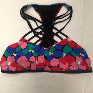 Aerie Floral Criss Cross Racerback Swim Top